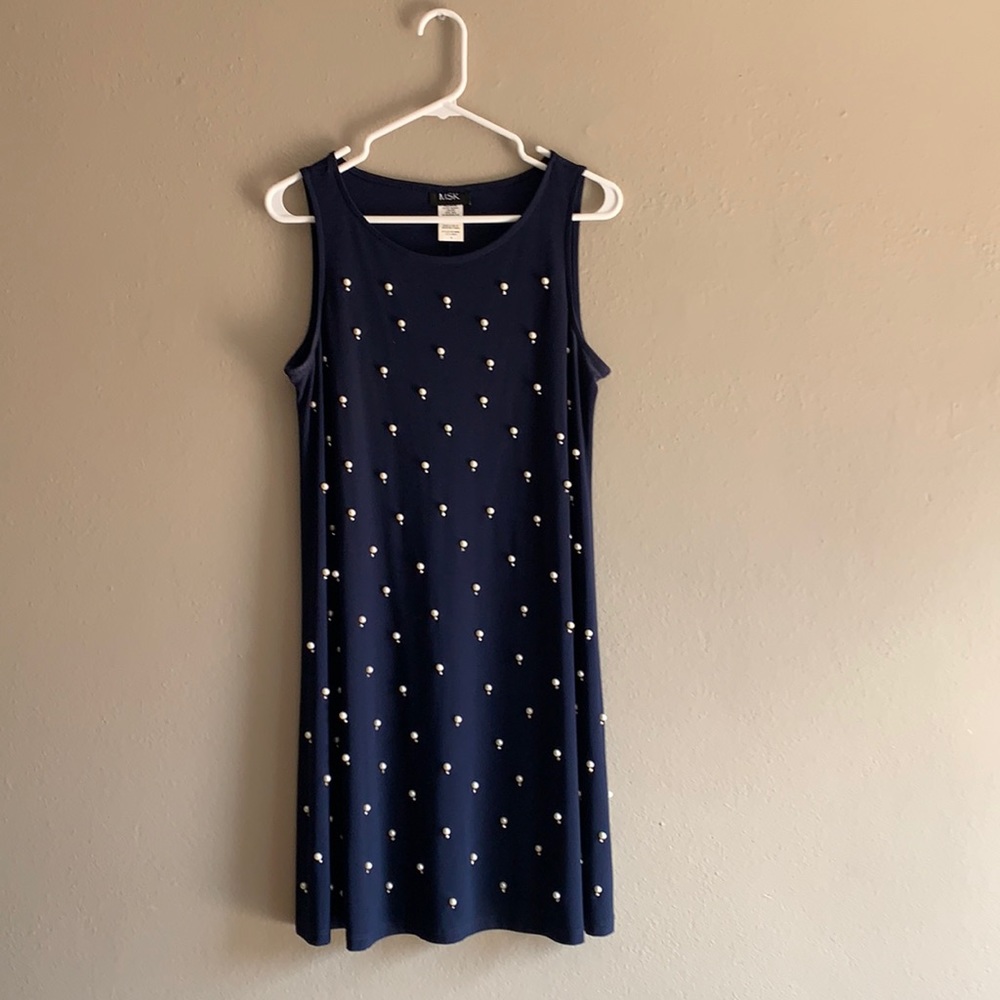 MSK Navy Pearl Embellished Sleeveless Dress